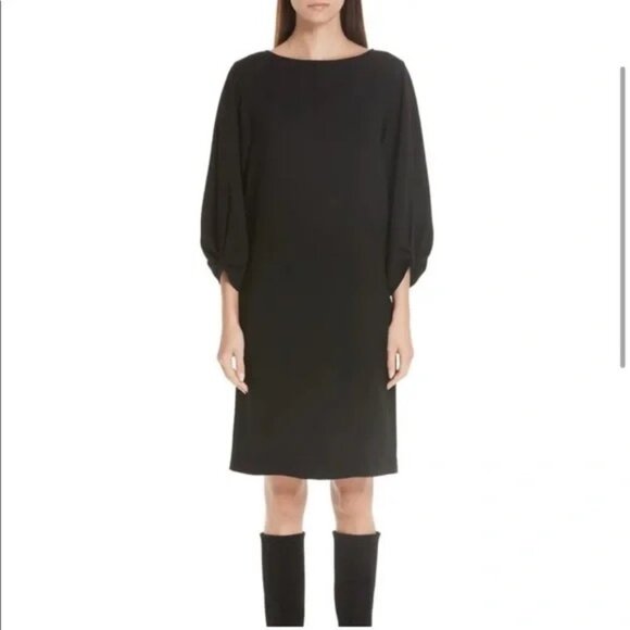 Lafayette 148 NY Wynona Finesse Crepe Dress Medium Pockets Black Minimalism - Picture 1 of 10
